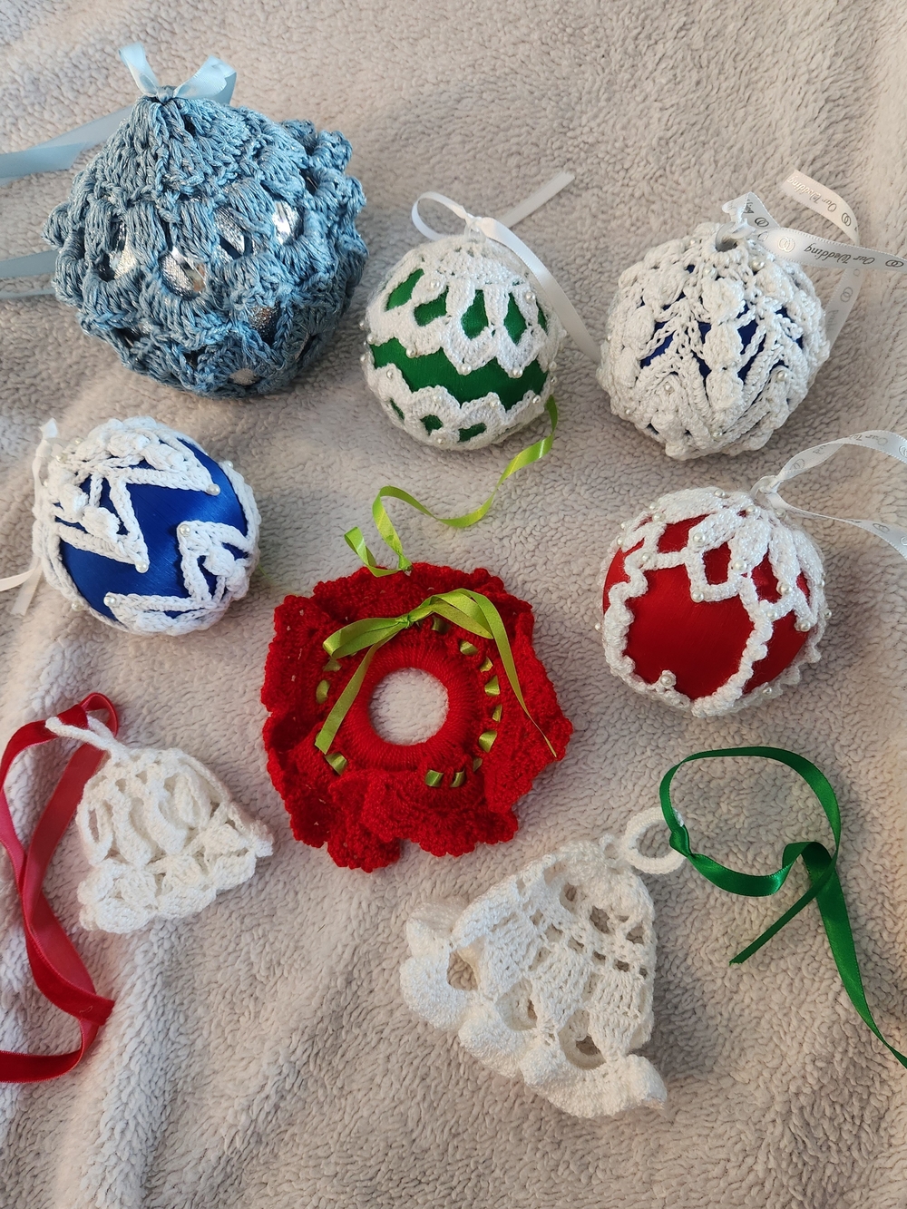 Vintage Handmade Crochet Christmas Ornaments Lot of 8 - Victorian Lace Style